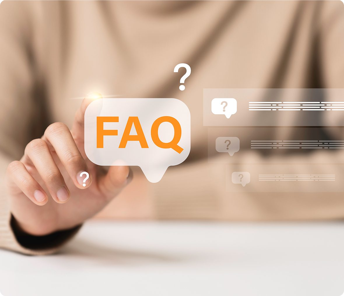 FAQ concept with question marks